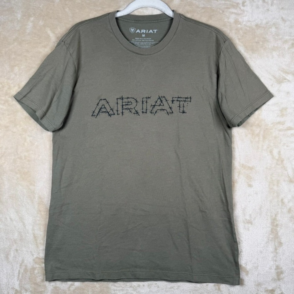 Ariat Mens Graphic T-Shirt Olive Green Barbed Wire Logo Size M Short Sleeve